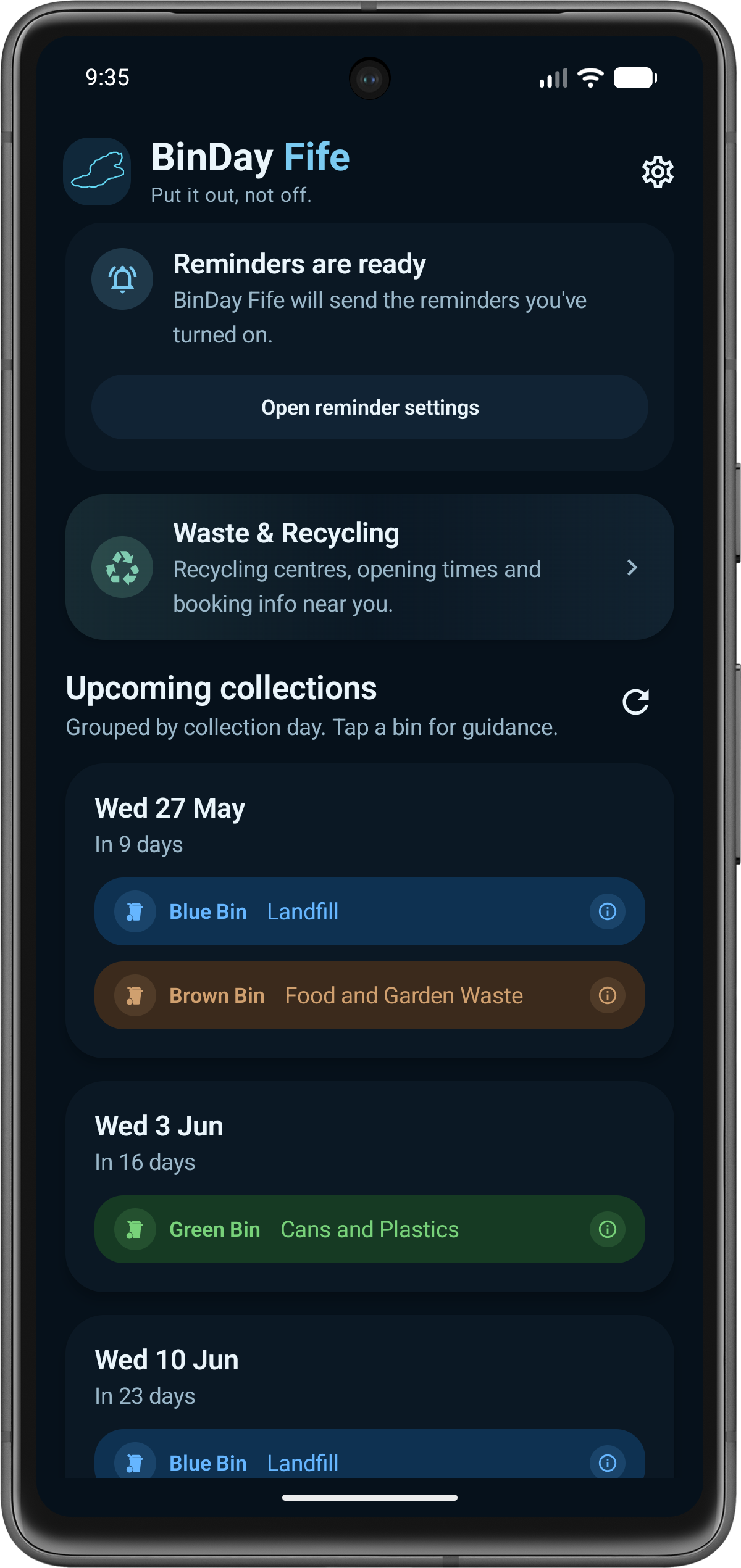 BinDay Fife home screen preview